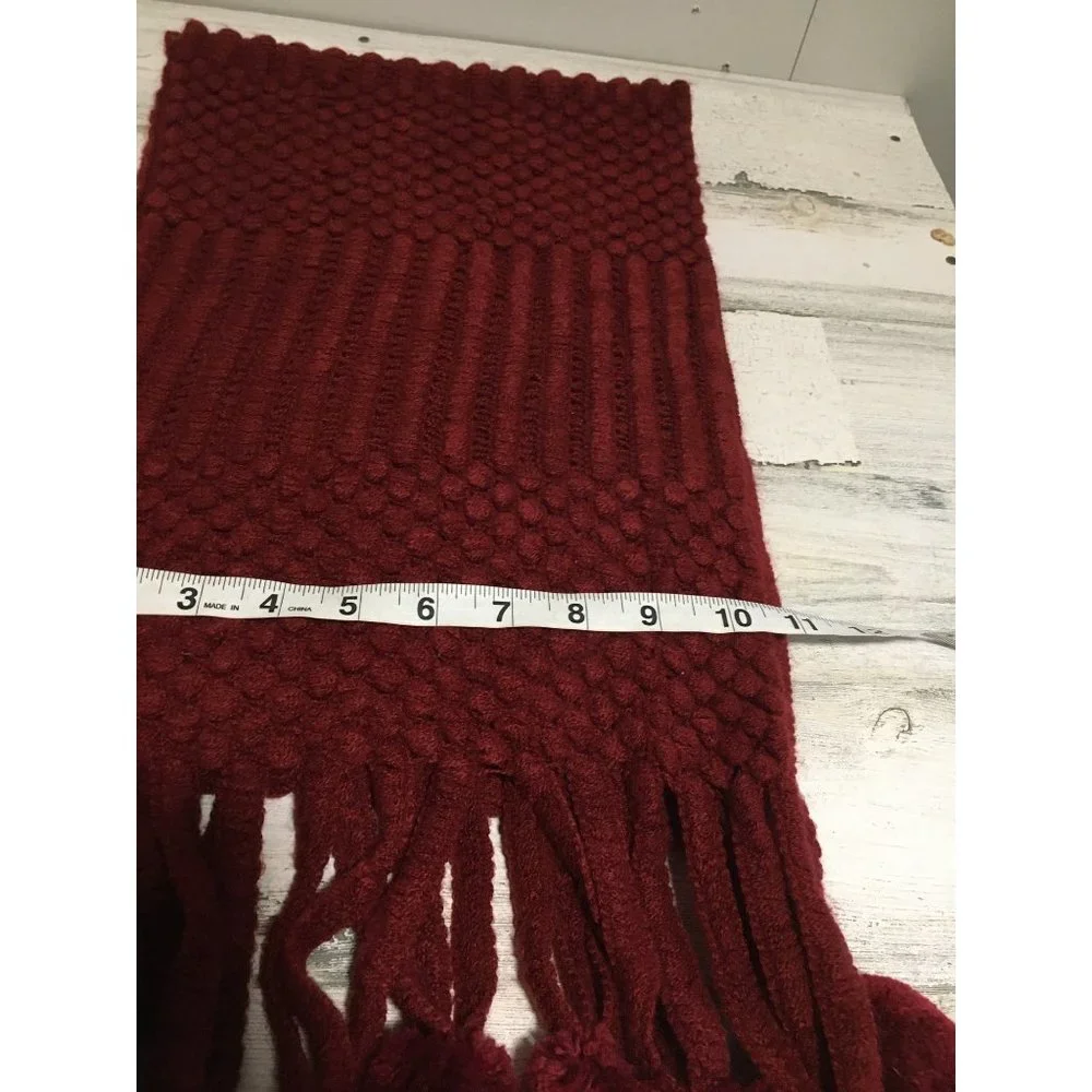 Burgundy 10.5”x72” scarf with pompom tassels